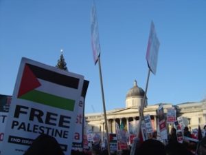 Photo of a 'Free Palestine' placards during a pro-Gaza protest in London.