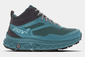 Image of a pair of Inov-8 RocFly G 390 GTX hiking boots. They are teal and black.